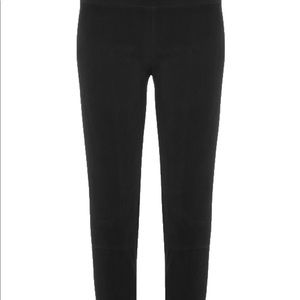 Vince stretch black lamb suede leggings with ankle zips, sz L